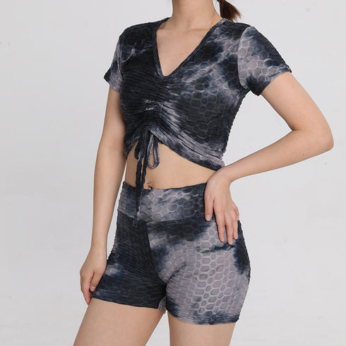 Women's Fitness Sport Tie-dye T-shirt Shorts Yoga Suits