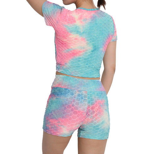 Women's Fitness Sport Tie-dye T-shirt Shorts Yoga Suits