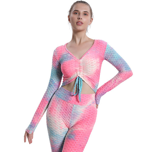 Women's Fitness Tie-dye Drawstring Yoga Crop Tops