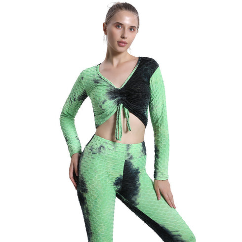 Women's Fitness Tie-dye Drawstring Yoga Crop Tops