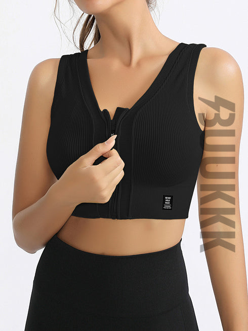 Women's Fitness Yoga Removable Cups Zipper Bra