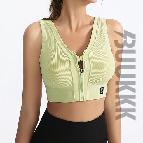 Women's Fitness Yoga Removable Cups Zipper Bra