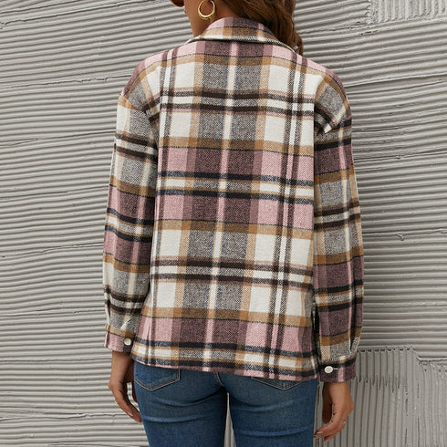 Women's Flannel Plaid Jacket Button Shirts Coats