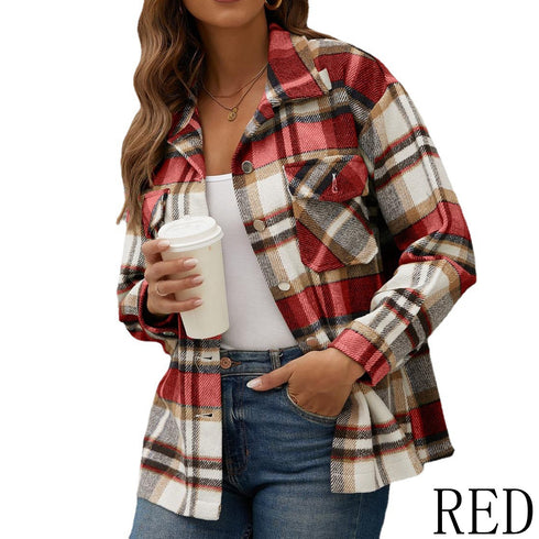 Women's Flannel Plaid Jacket Button Shirts Coats