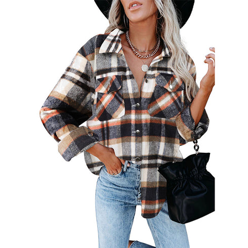Women's Flannel Plaid Jacket Button Shirts Coats
