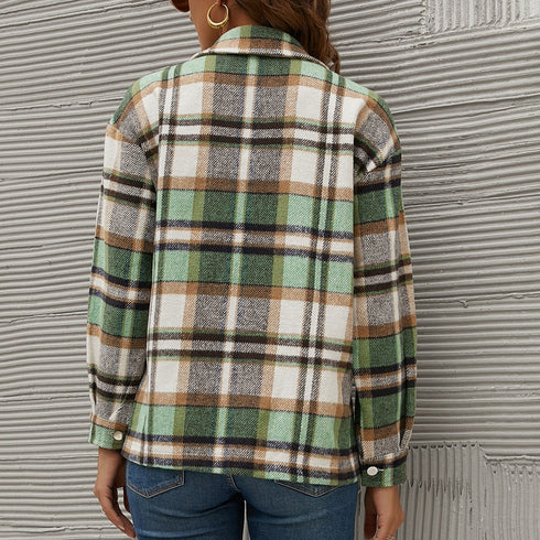 Women's Flannel Plaid Jacket Button Shirts Coats