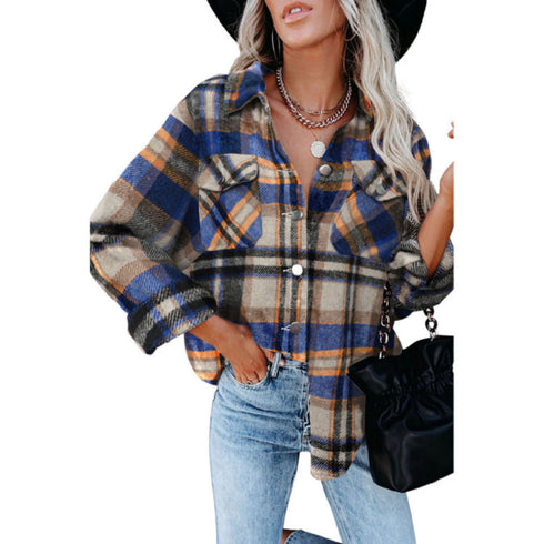 Women's Flannel Plaid Jacket Button Shirts Coats