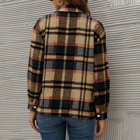 Women's Flannel Plaid Jacket Button Shirts Coats