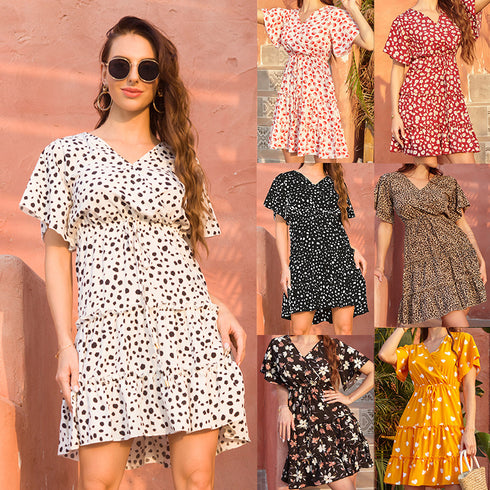 Women's Floral Dress V-neck Casual French Dresses