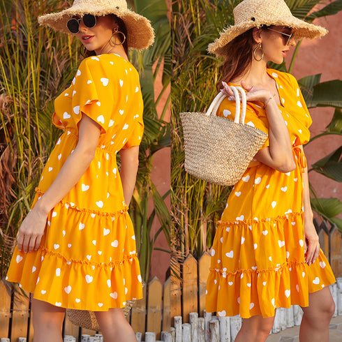 Women's Floral Dress V-neck Casual French Dresses