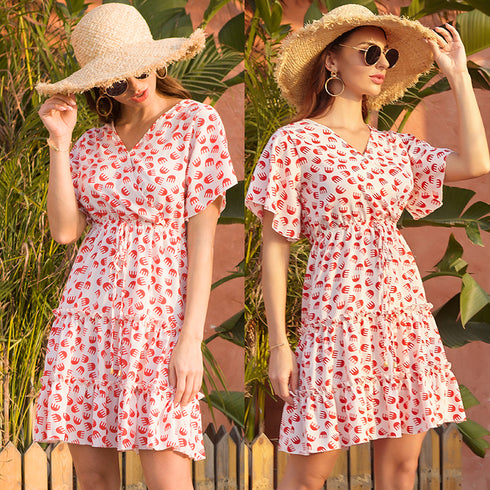 Women's Floral Dress V-neck Casual French Dresses