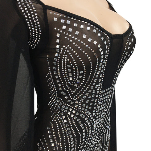 Women's Fluoroscopy Gauze Nightclub Bodycon Dresses