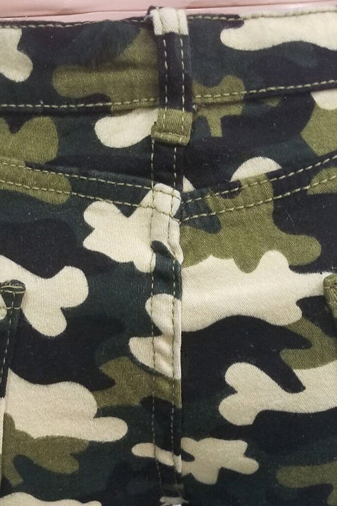 Women's Fringed Ripped Jeans Camo Pencil Pants