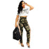 Women's Fringed Ripped Jeans Camo Pencil Pants