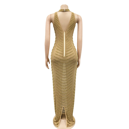 Women's Glitter Backless Bodycon Maxi Long Dresses