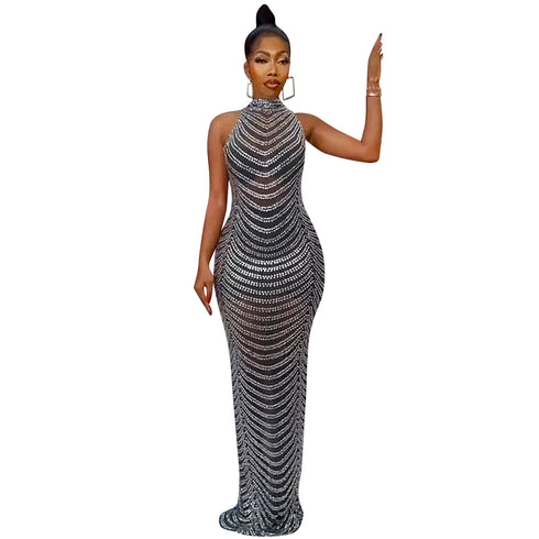 Women's Glitter Backless Bodycon Maxi Long Dresses