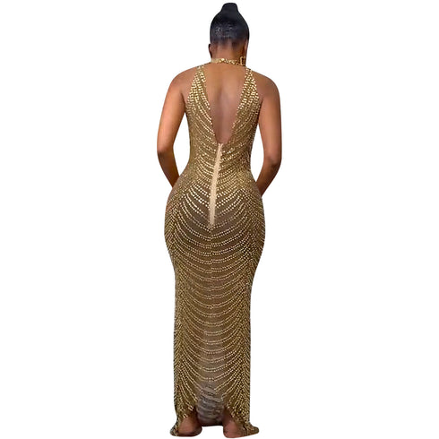 Women's Glitter Backless Bodycon Maxi Long Dresses