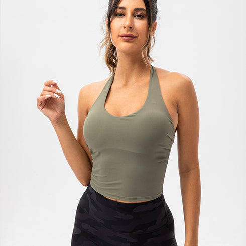 Women's Halter Backless Running Yoga Crop Tank