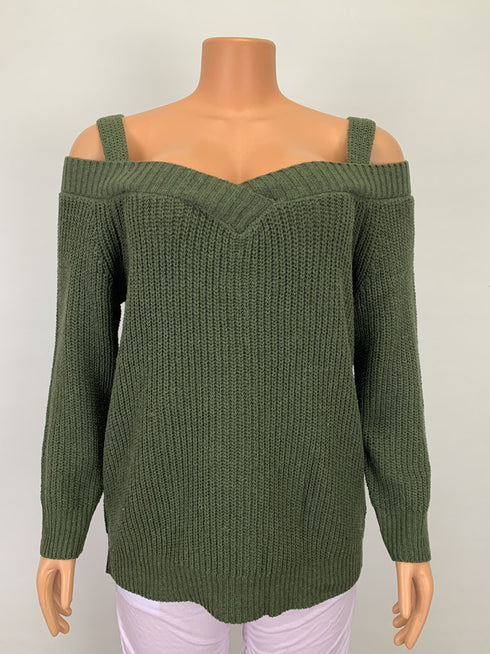 Women's Halter Belt Off Shoulder Casual Long Sleeve Sweater