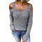 Women's Halter Belt Off Shoulder Casual Long Sleeve Sweater