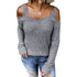 Women's Halter Belt Off Shoulder Casual Long Sleeve Sweater
