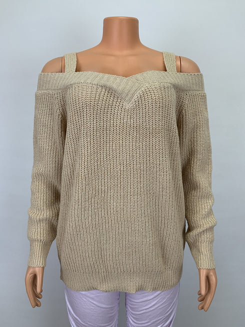 Women's Halter Belt Off Shoulder Casual Long Sleeve Sweater