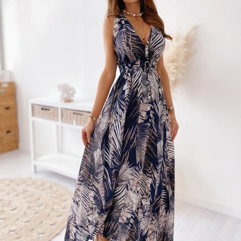 Women's Halter Printed Strappy Backless Long Dress