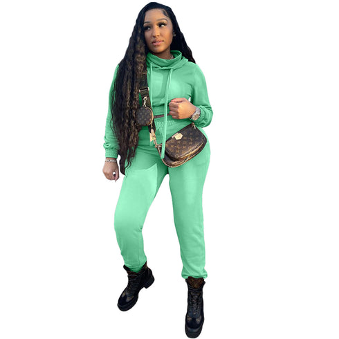 Women's High Neck Hoodie Pants Two Piece Outfit