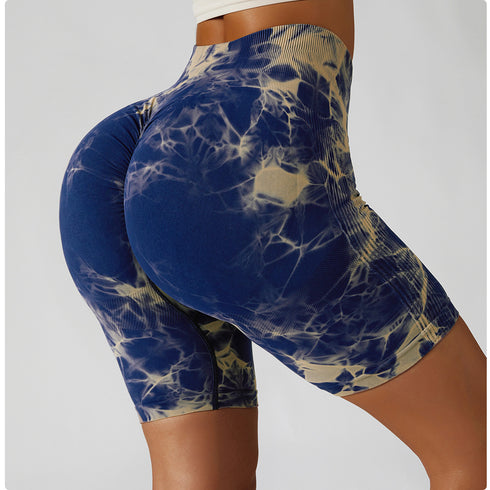 Women's High Waist Lift Hips Skinny Yoga Tie-dyed Shorts