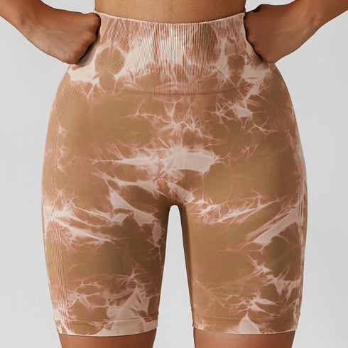Women's High Waist Lift Hips Skinny Yoga Tie-dyed Shorts