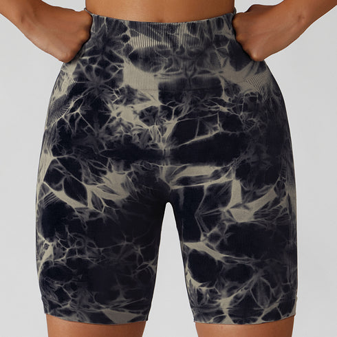 Women's High Waist Lift Hips Skinny Yoga Tie-dyed Shorts