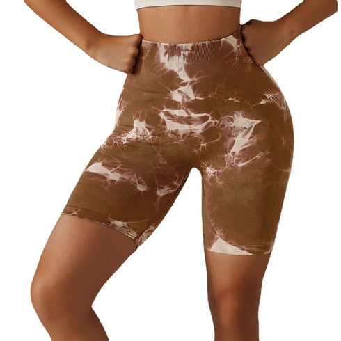 Women's High Waist Lift Hips Skinny Yoga Tie-dyed Shorts