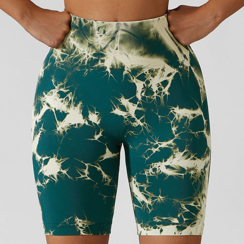 Women's High Waist Lift Hips Skinny Yoga Tie-dyed Shorts