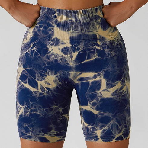 Women's High Waist Lift Hips Skinny Yoga Tie-dyed Shorts