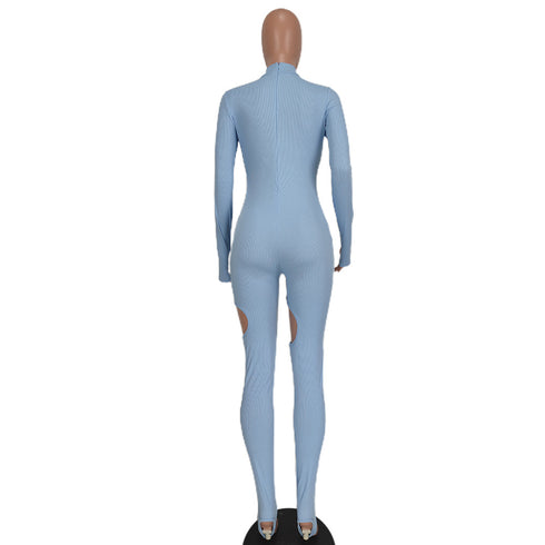 Women's High Waist Slim Pit Strip Treaded Jumpsuits