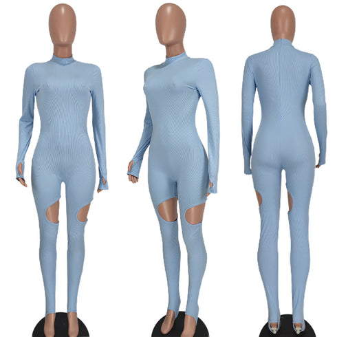 Women's High Waist Slim Pit Strip Treaded Jumpsuits