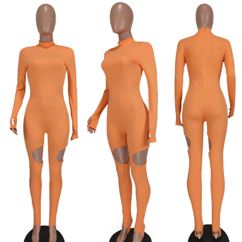 Women's High Waist Slim Pit Strip Treaded Jumpsuits