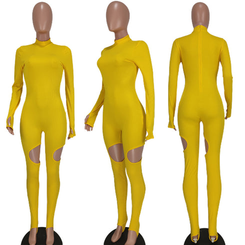 Women's High Waist Slim Pit Strip Treaded Jumpsuits