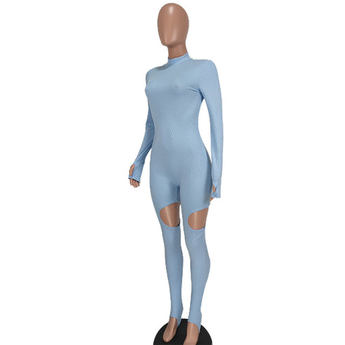 Women's High Waist Slim Pit Strip Treaded Jumpsuits