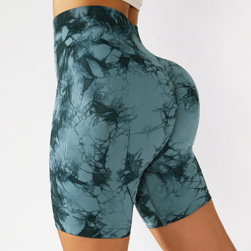 Women's High Waisted Lift Hips Yoga Tie-dyed Sport Shorts