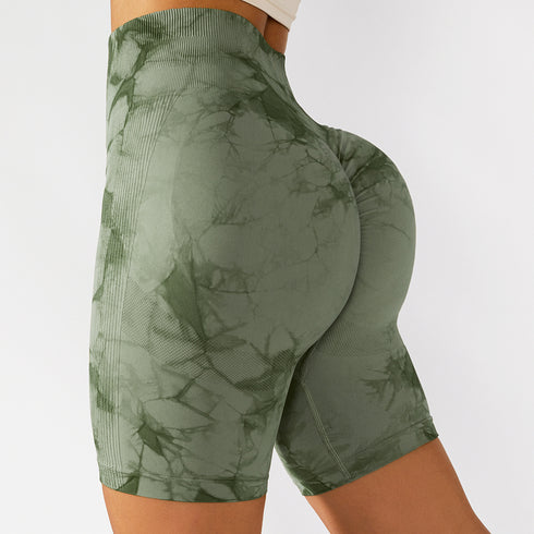 Women's High Waisted Lift Hips Yoga Tie-dyed Sport Shorts