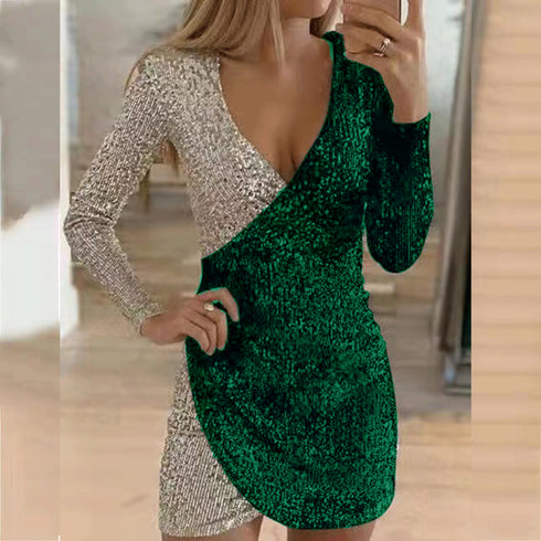 Women's Hip Wrap Bodycon Paillette Cocktail Dress