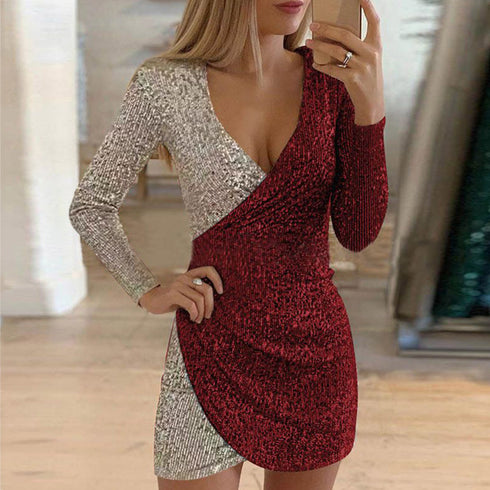 Women's Hip Wrap Bodycon Paillette Cocktail Dress