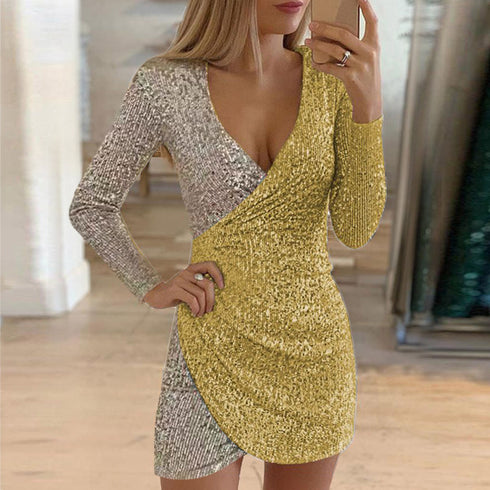 Women's Hip Wrap Bodycon Paillette Cocktail Dress