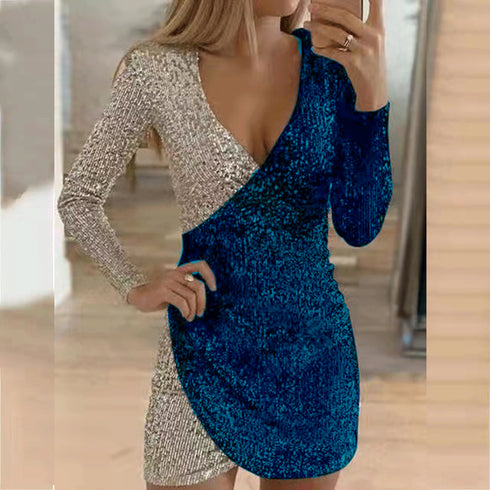 Women's Hip Wrap Bodycon Paillette Cocktail Dress