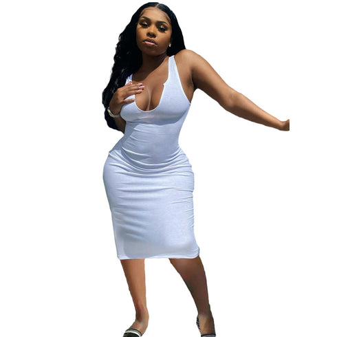 Women's Hip Wrap Deep U Neck Vest Strappy Dress