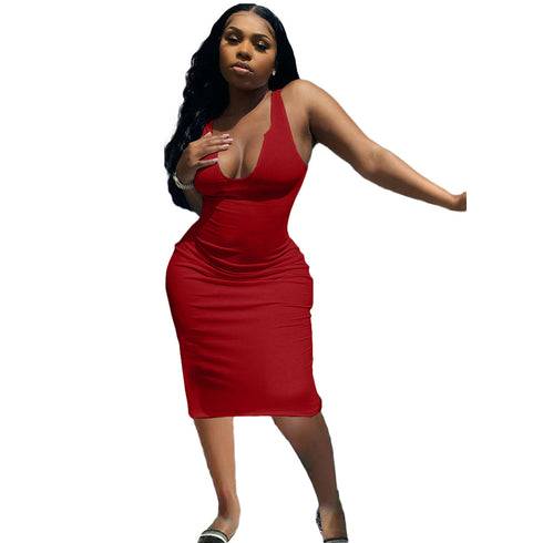 Women's Hip Wrap Deep U Neck Vest Strappy Dress