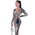 Women's Hip Wrap Print Long Sleeve Bodycon Dress