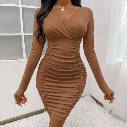 Women's Hip Wrap Sexy Long Sleeve Bodycon Cocktail Dress