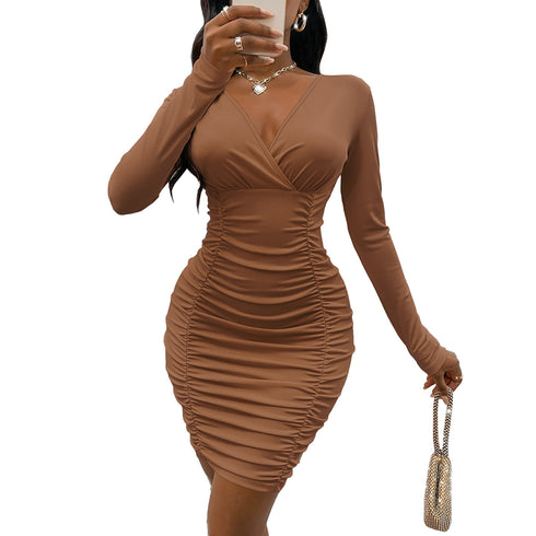 Women's Hip Wrap Sexy Long Sleeve Bodycon Cocktail Dress
